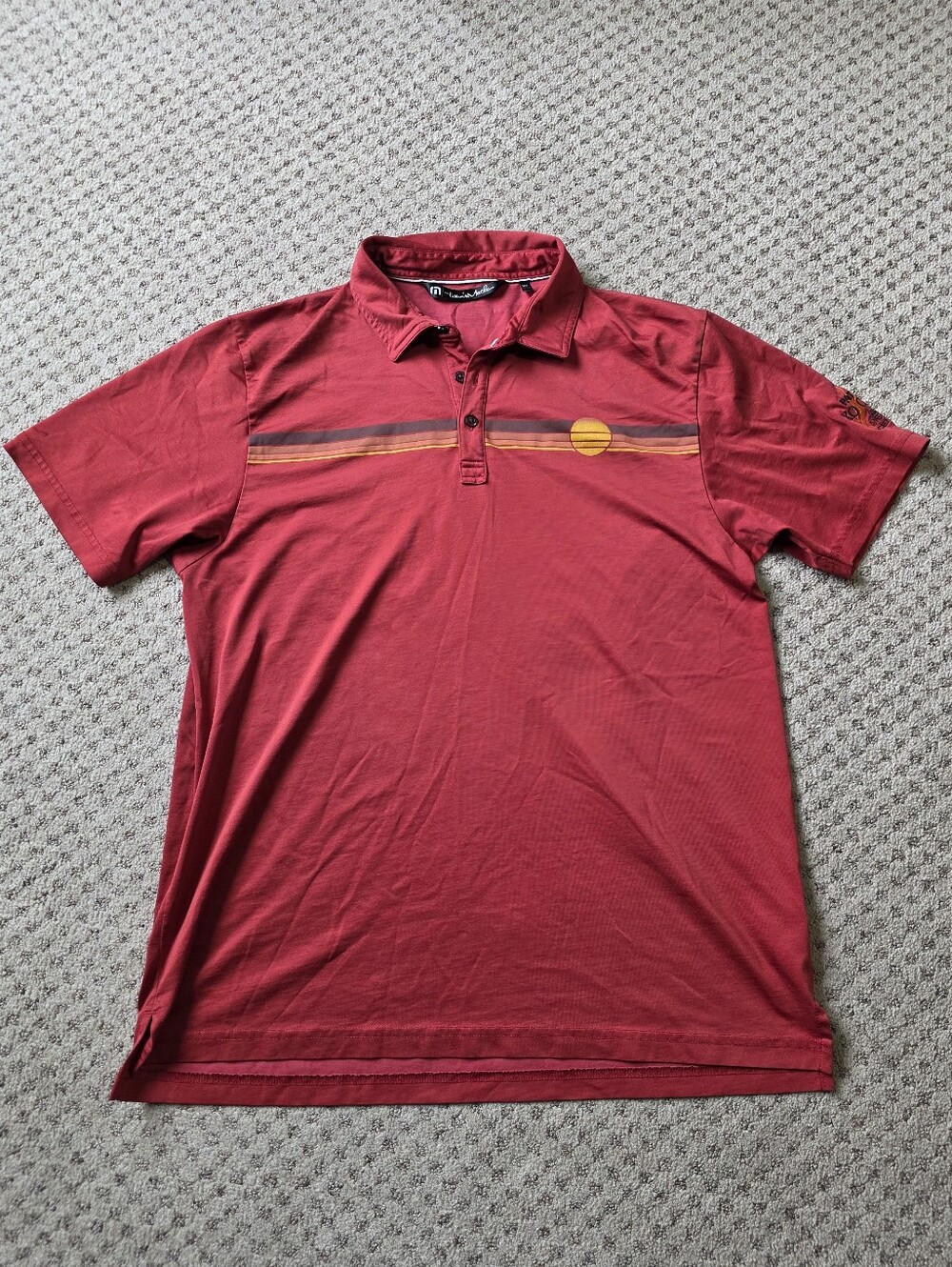 Travis Mathew Red Polo with Sunset Stripe